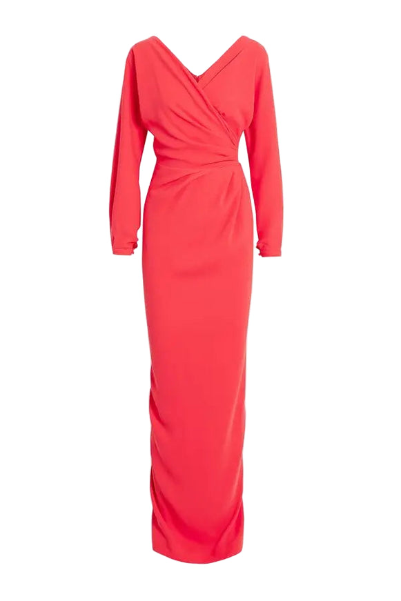 Rhea Costa Wrap Effect Crepe Gown in Scarlett Red