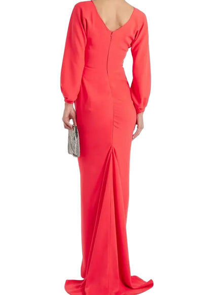 Rhea Costa Wrap Effect Crepe Gown in Scarlett Red