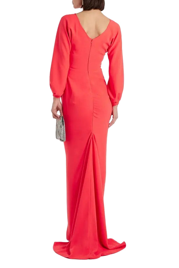 Rhea Costa Wrap Effect Crepe Gown in Scarlett Red