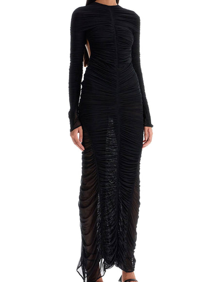 Mugler ruffled maxi dress in mesh fabric