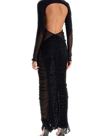 Mugler ruffled maxi dress in mesh fabric