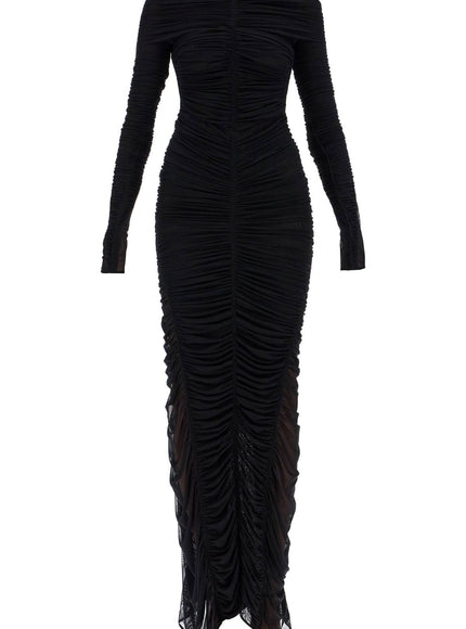 Mugler ruffled maxi dress in mesh fabric