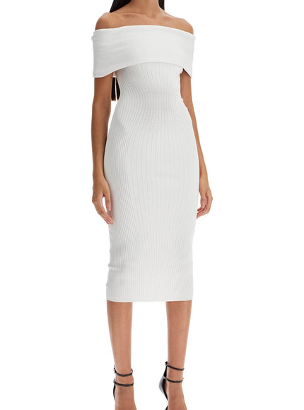 Mugler off-shoulder midi