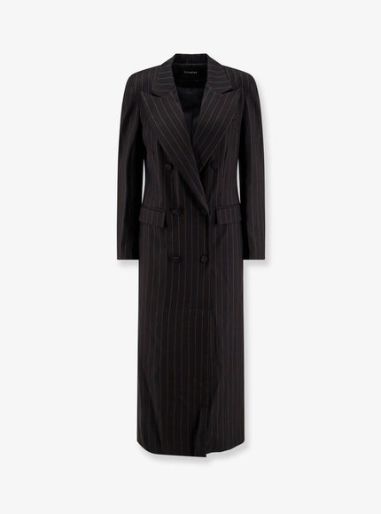 Actualee Double-Breasted Pinstriped Coat Nero