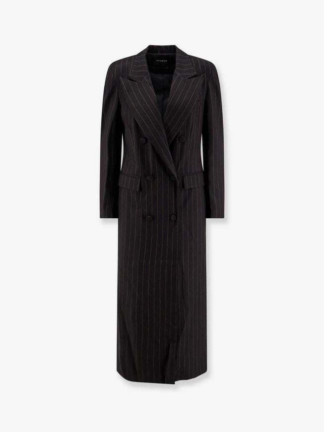 Actualee Double-Breasted Pinstriped Coat Nero