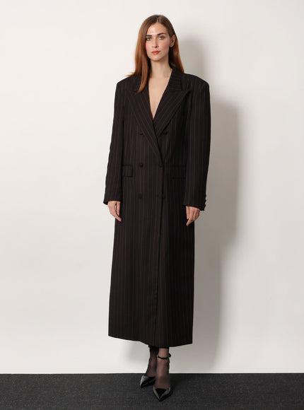 Actualee Double-Breasted Pinstriped Coat