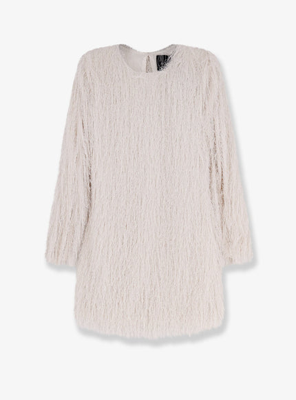 Actualee Short Lurex Dress With Fringes Panna