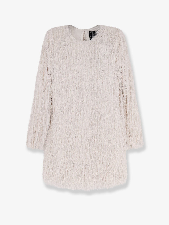 Actualee Short Lurex Dress With Fringes Panna