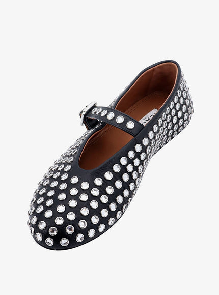Alaia Leather Ballerinas Strap With Rhinestones