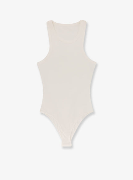 Alaia Halter Cotton And Viscose Bodysuit Blanc Casse