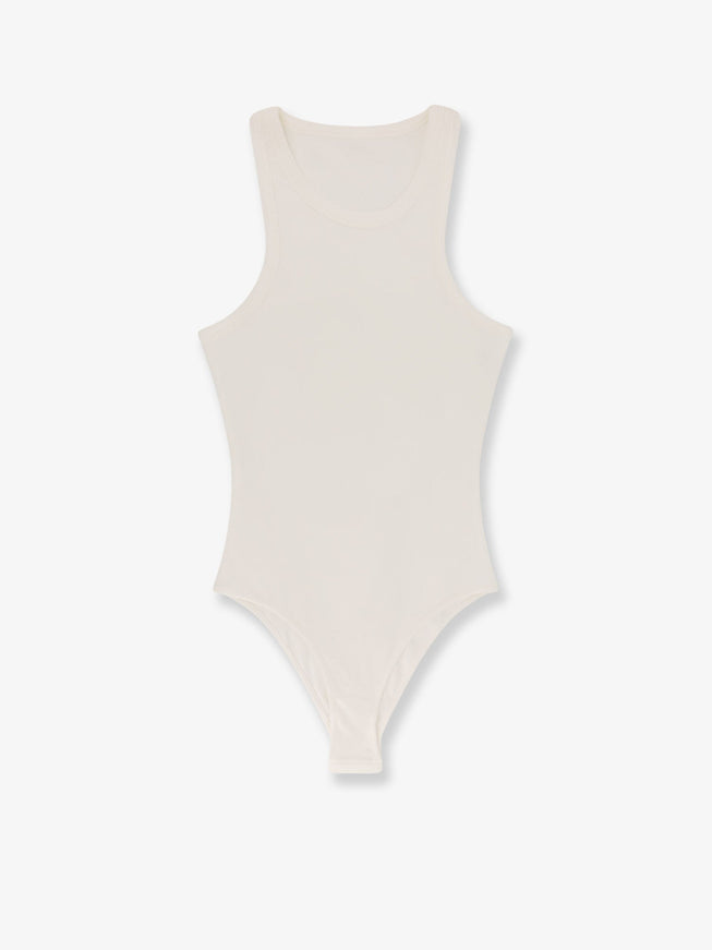 Alaia Halter Cotton And Viscose Bodysuit Blanc Casse
