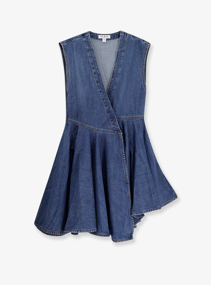 Alaia Wrap Denim Dress Bleu Mineral