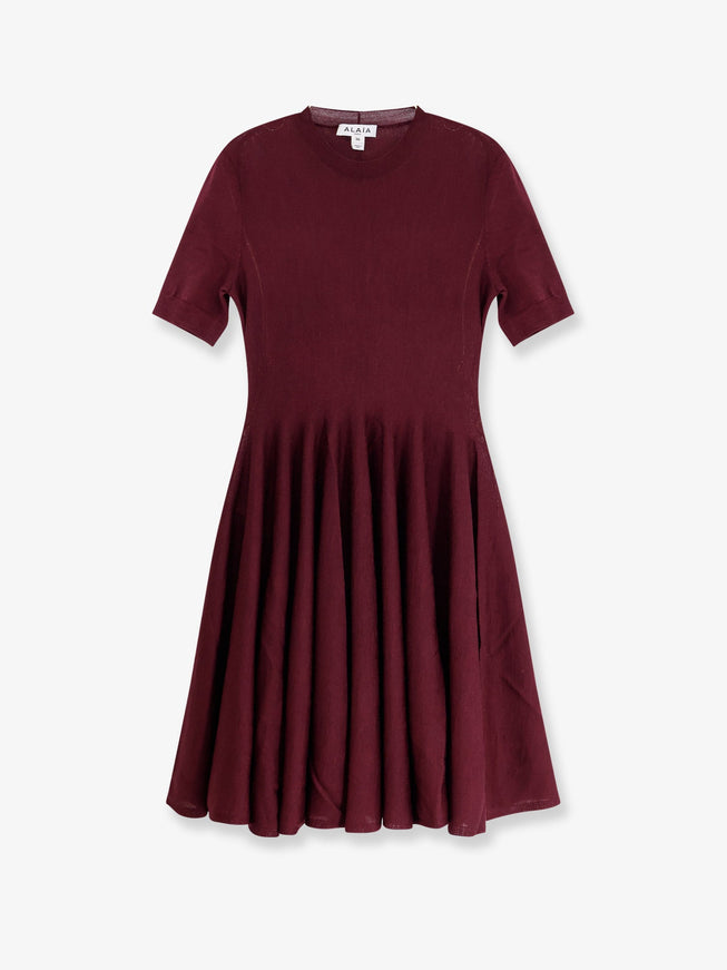 Alaia Skater Virgin Wool Dress Aubergine