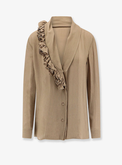 Alberta Ferretti Crepe Shirt With Ruffles Beige