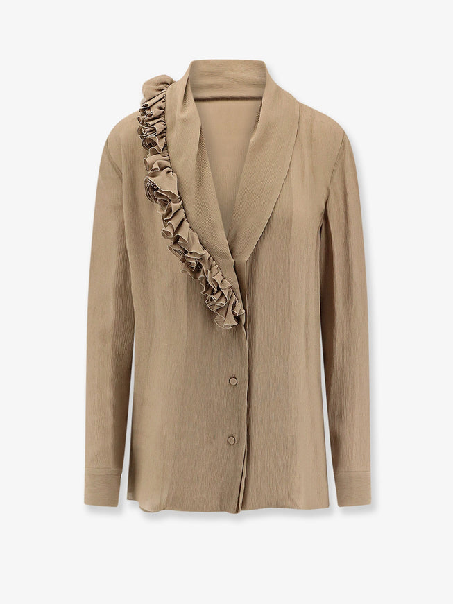 Alberta Ferretti Crepe Shirt With Ruffles Beige