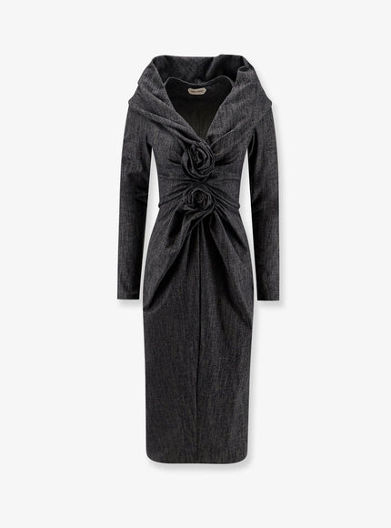 Alberta Ferretti Wool Blend Midi Dress Fantasia Nero