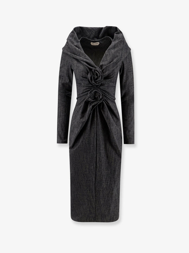 Alberta Ferretti Wool Blend Midi Dress Fantasia Nero