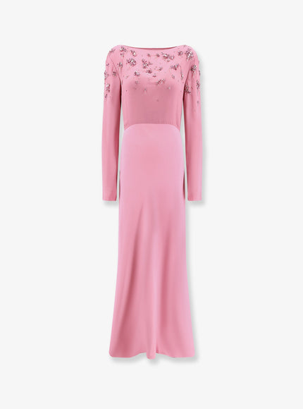 Alberta Ferretti Viscose Long Dress With Silk Top With Sequins Rosa