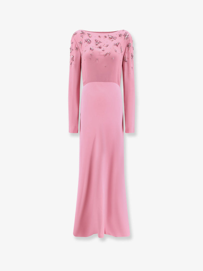 Alberta Ferretti Viscose Long Dress With Silk Top With Sequins Rosa