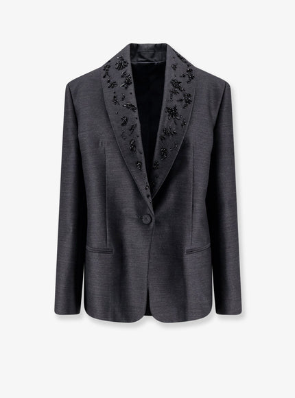 Alberta Ferretti Virgin Wool And Silk Blazer Fantasia Grigio