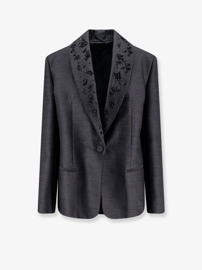Alberta Ferretti Virgin Wool And Silk Blazer Fantasia Grigio