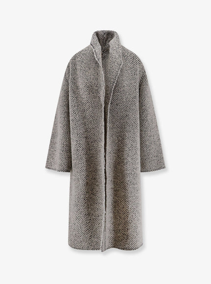 Alberta Ferretti Bouclé Coat With Herringbone Pattern Fantasia Avorio