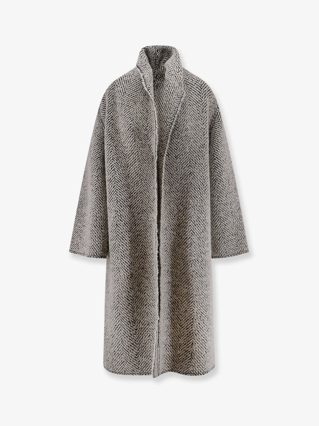Alberta Ferretti Bouclé Coat With Herringbone Pattern Fantasia Avorio