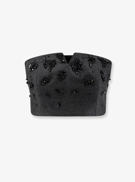 Alberta Ferretti Virgin Wool Top With Sequins Fantasia Grigio