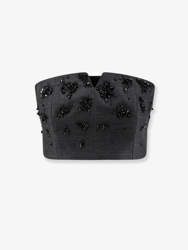 Alberta Ferretti Virgin Wool Top With Sequins Fantasia Grigio