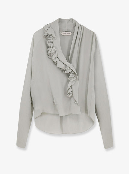 Alberta Ferretti Crepe Shirt With Rouches Verde