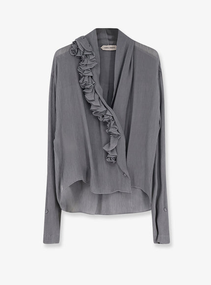 Alberta Ferretti Crepe Shirt With Rouches Grigio