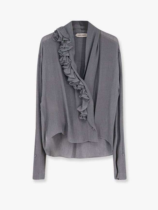 Alberta Ferretti Crepe Shirt With Rouches Grigio