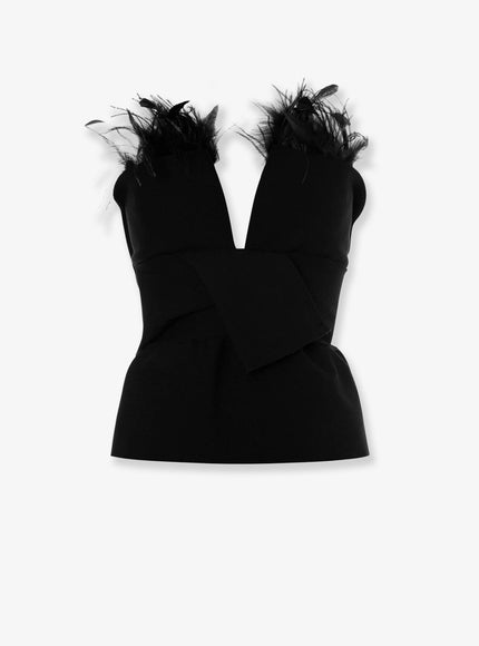Alberta Ferretti Viscose Blend Top With Feathers Profile Nero