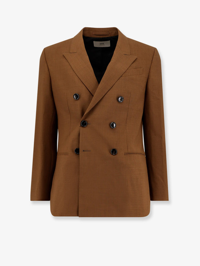 Ami Paris Double-Breasted Wool Blazer Noisette