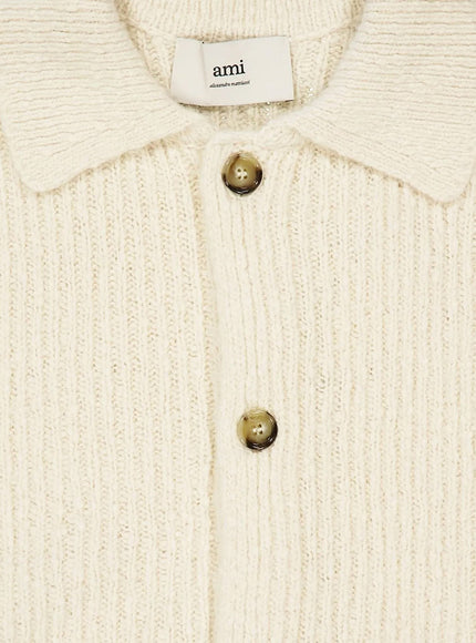 Ami Paris Wool And Cotton Ribbed Cardigan