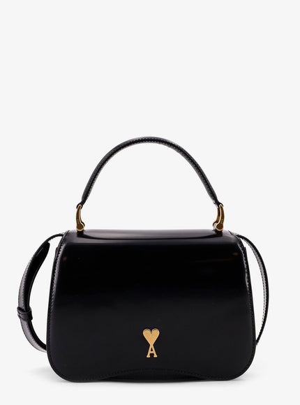 Ami Paris Leather Shoulder Bag With Monogram Logo Uni Noir