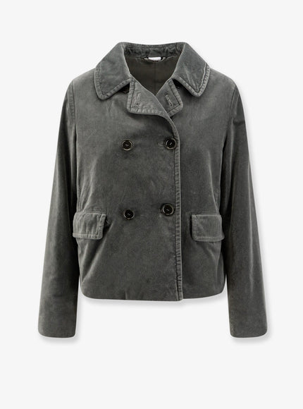 Aspesi Double-Breasted Velvet Blazer Grigio