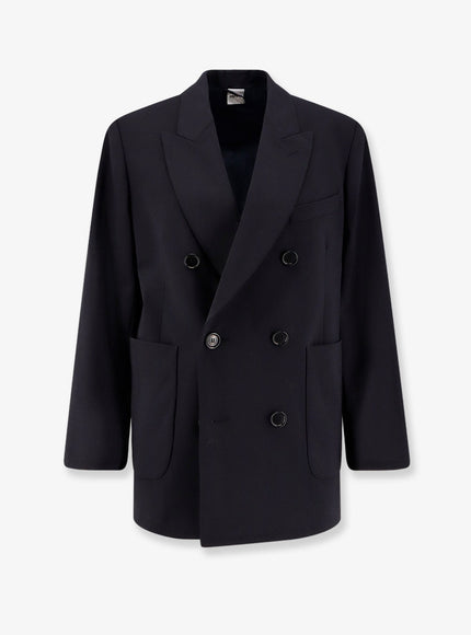 Aspesi Double-Breasted Wool Blend Blazer Navy