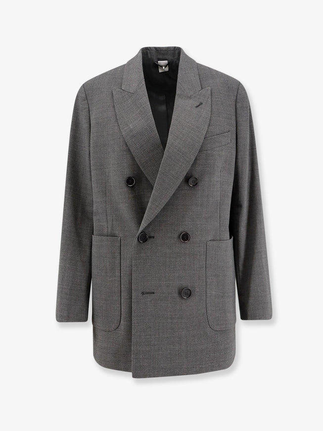 Aspesi Double-Breasted Wool Blend Blazer Grigio