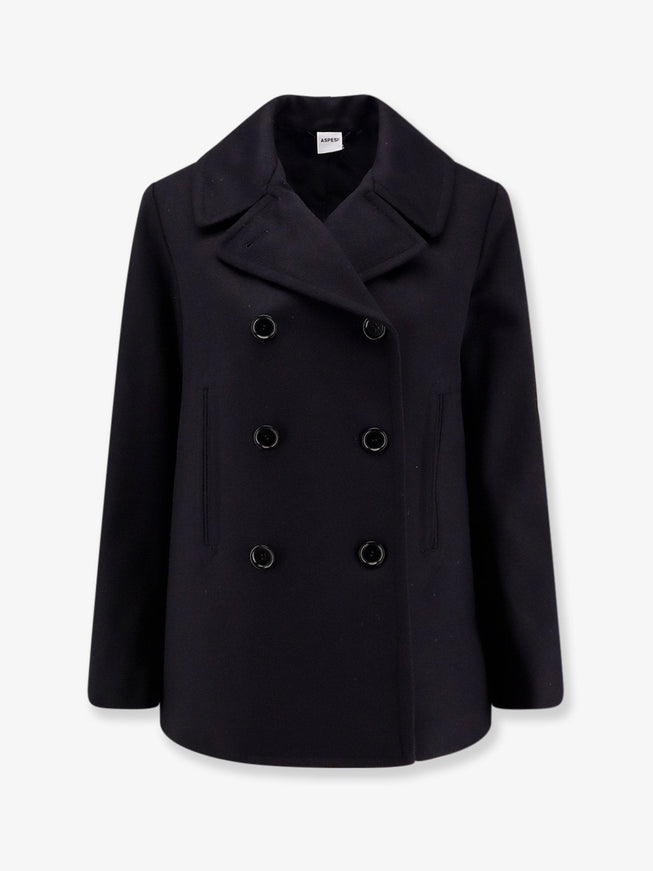 Aspesi Double-Breasted Wool Coat Navy