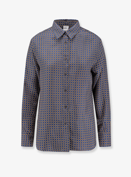 Aspesi Silk Shirt With Micro-Pattern Blu Marrone