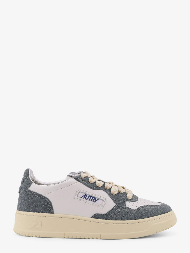 Autry Medalist Low Low-Top Leather Sneakers Bianco Grigio Glitter