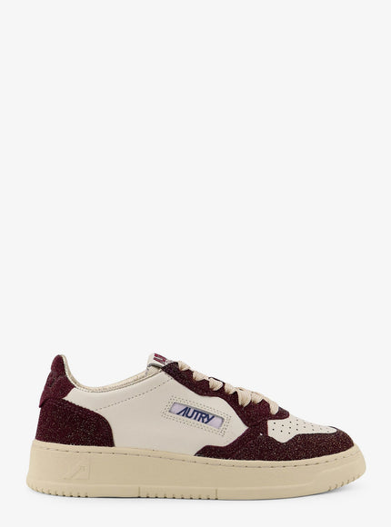 Autry Medalist Low Low-Top Leather Sneakers Bianco Bordeaux Glitter