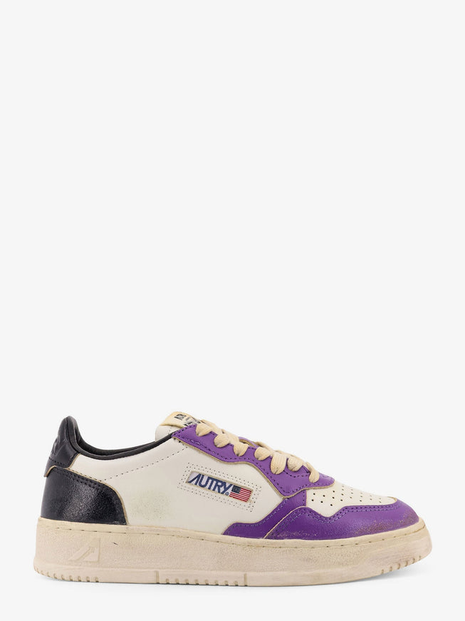 Autry Super Vintage Low-Top Leather Sneakers Bianco Viola
