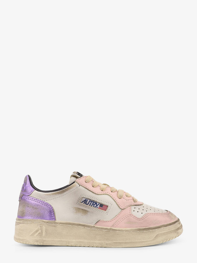 Autry Super Vintage Low-Top Leather Sneakers Bianco Rosa