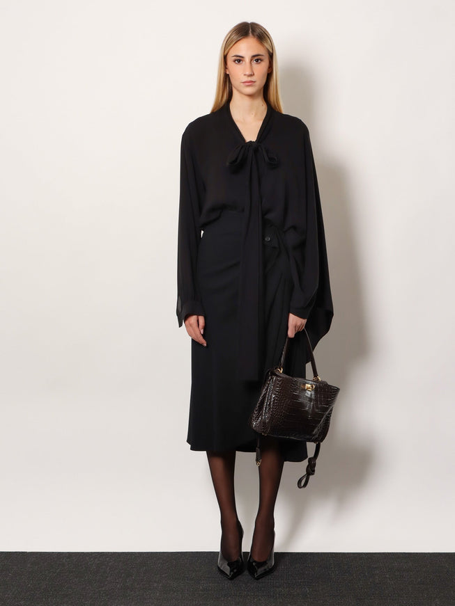 Balenciaga Draped Crepe Midi Skirt