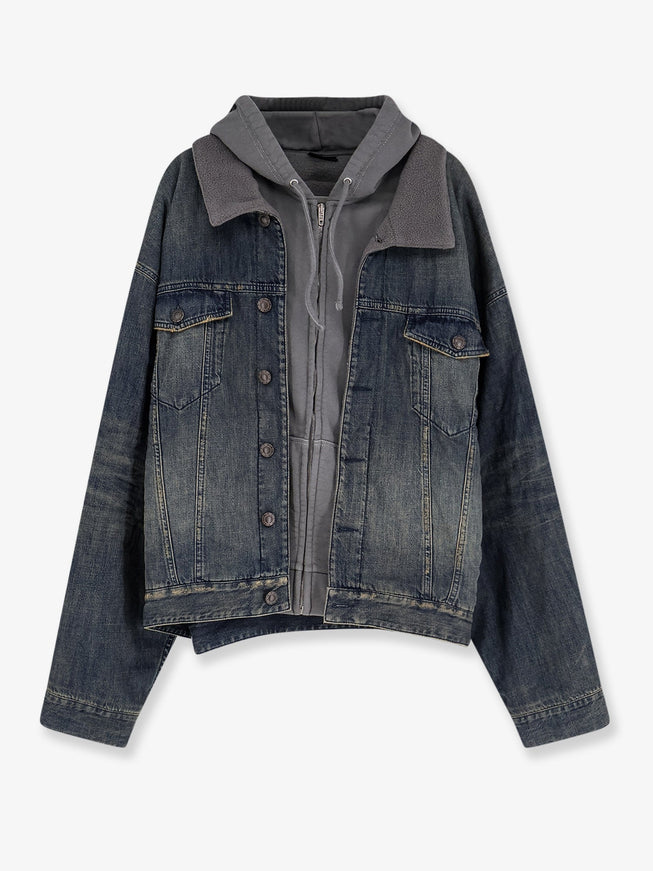 Balenciaga Layered Cotton Denim Jacket Navy