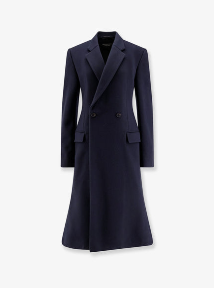 Balenciaga Godet Midi Double-Breasted Wool Coat Blue