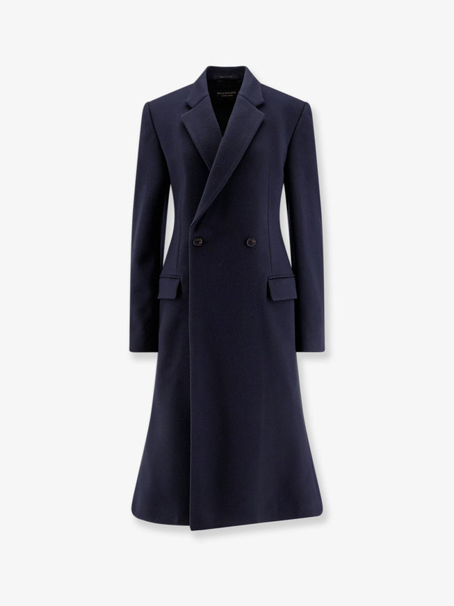 Balenciaga Godet Midi Double-Breasted Wool Coat Blue