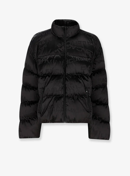 Balenciaga Nylon Down Jacket With All-Over Lettering Logo Black